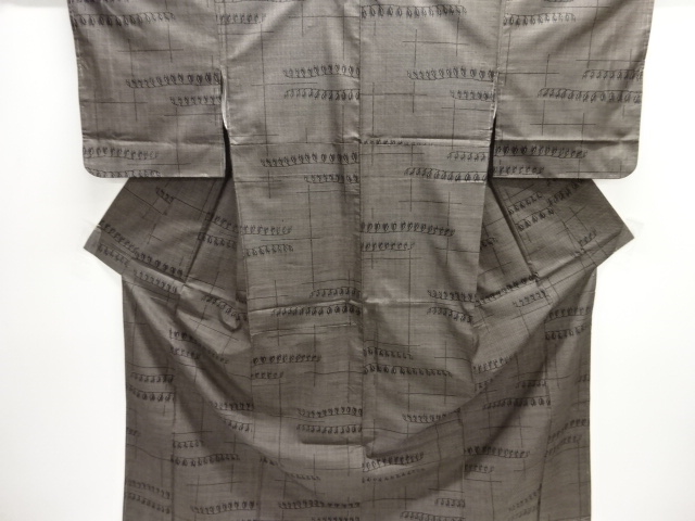 JAPANESE KIMONO / UNUSED DORO OSHIMA TSUMUGI (5 maruki) / WOVEN ABSTRACT PATTERN 